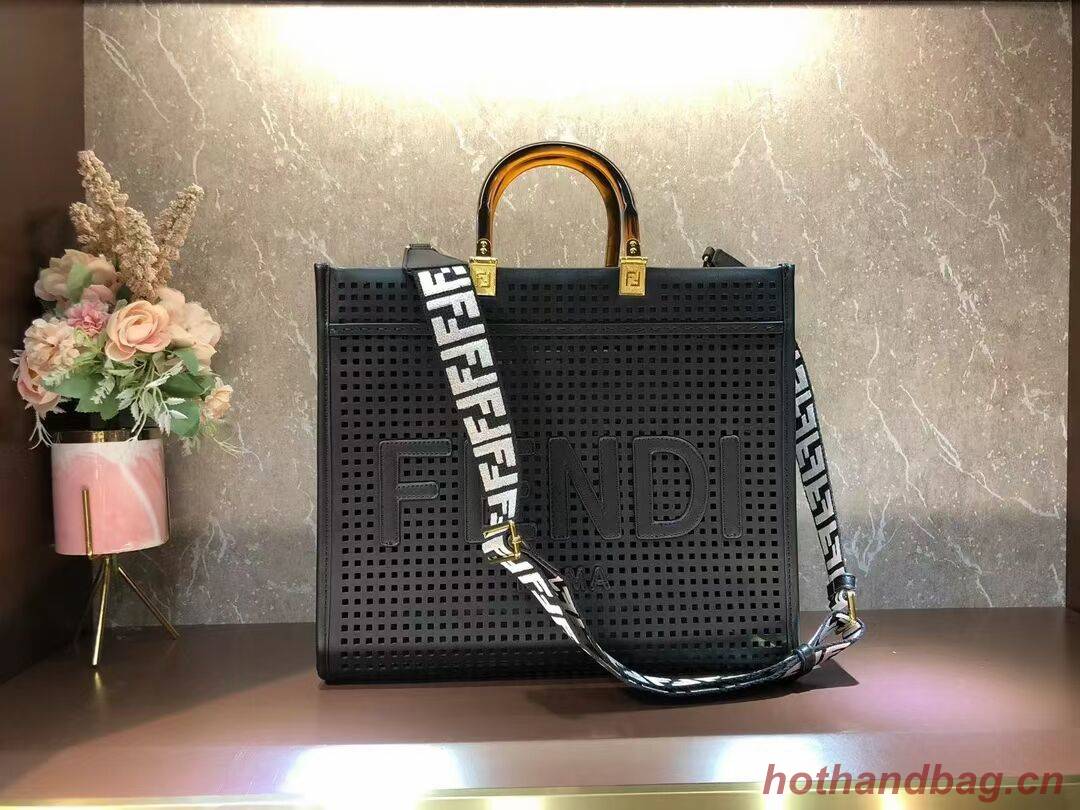 Fendi Sunshine Medium Two-toned perforated leather shopper 8BH386A black