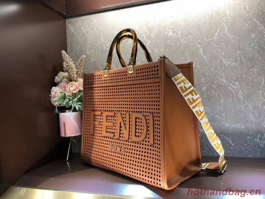 Fendi Sunshine Medium Two-toned perforated leather shopper 8BH386A brown