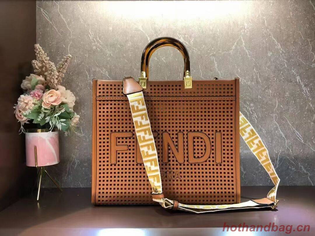 Fendi Sunshine Medium Two-toned perforated leather shopper 8BH386A brown