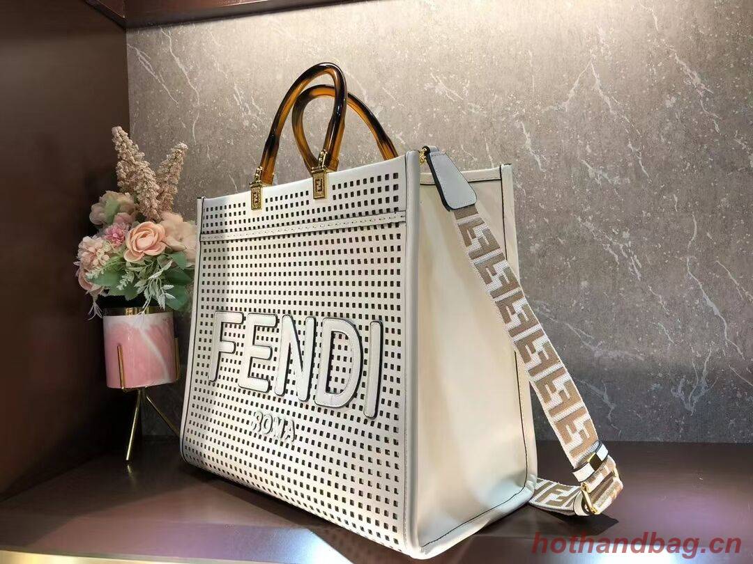 Fendi Sunshine Medium Two-toned perforated leather shopper 8BH386A white