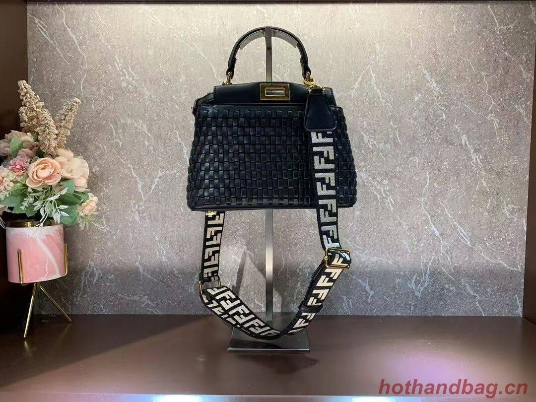 Fendi Peekaboo Mini braided leather bag 8BN244A black