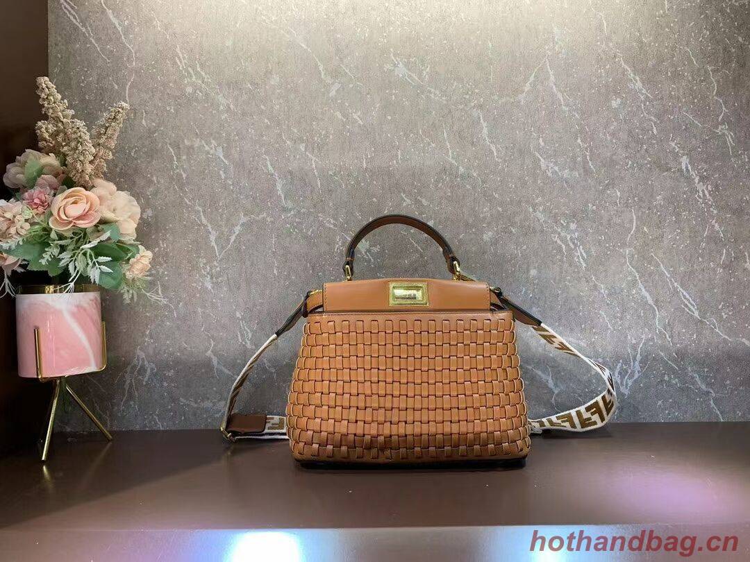 Fendi Peekaboo Mini braided leather bag 8BN244A brown