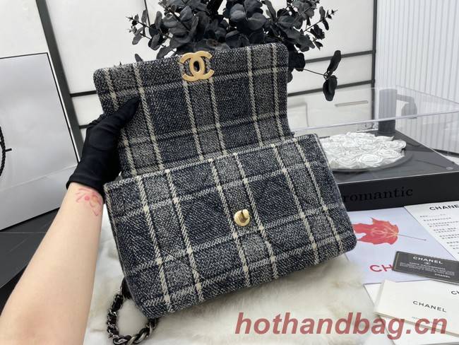 CHANEL 19 Flap Bag Wool Tweed & gold-Finish Metal AS1161 gray