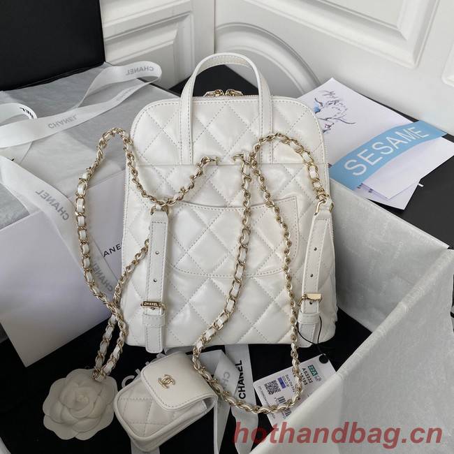 Chanel Lambskin & Gold-Tone Metal Backpack  AS3332 white