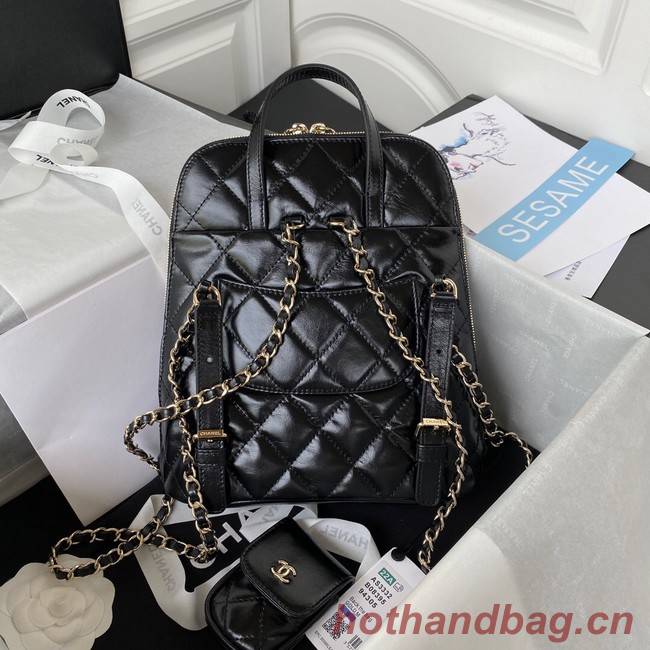 Chanel Lambskin & Gold-Tone Metal Backpack AS3332 black