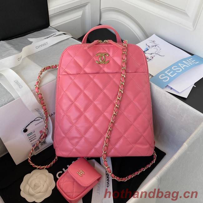 Chanel Lambskin & Gold-Tone Metal Backpack AS3332 pink