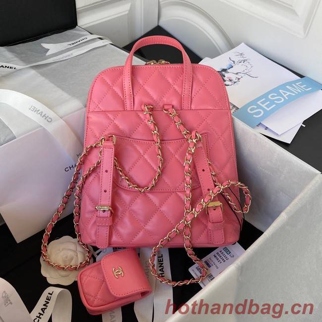 Chanel Lambskin & Gold-Tone Metal Backpack AS3332 pink