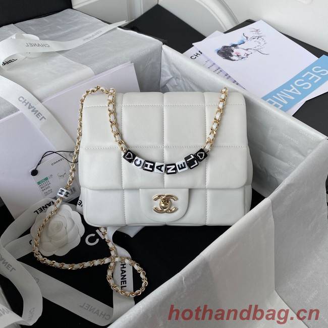 Chanel SMALL FLAP BAG Lambskin Resin & Gold-Tone Metal AS3331 white