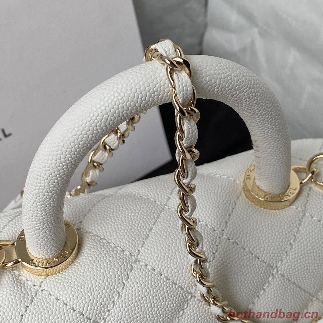 chanel mini flap bag original caviar leather with top handle white AS2215 gold-tone