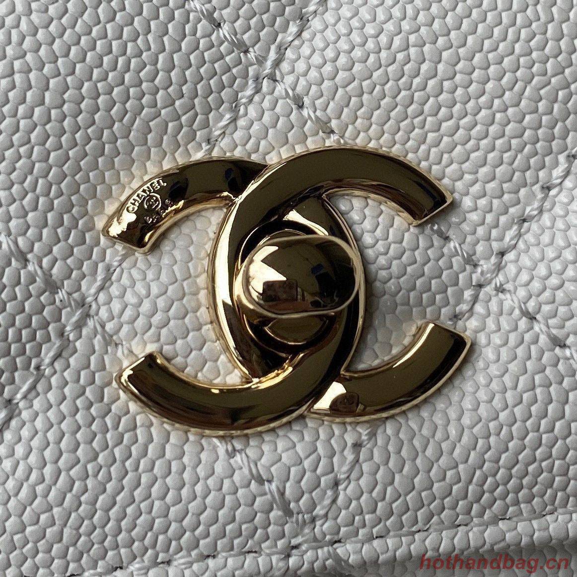 chanel mini flap bag original caviar leather with top handle white AS2215 gold-tone