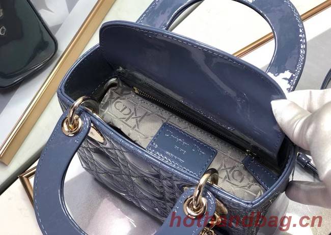 MINI LADY DIOR BAG Patent Cannage Calfskin M0505O Royal Blue