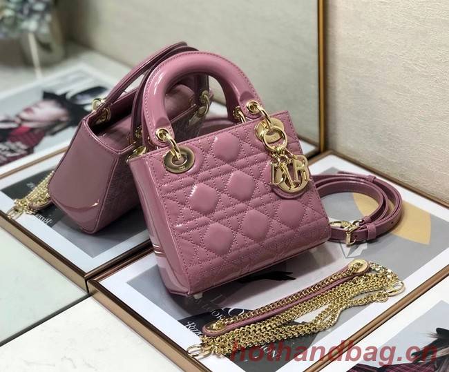 MINI LADY DIOR BAG Patent Cannage Calfskin M0505O pink