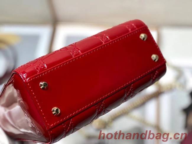 MINI LADY DIOR BAG Patent Cannage Calfskin M0505O red
