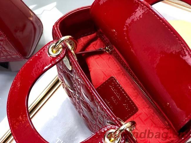 MINI LADY DIOR BAG Patent Cannage Calfskin M0505O red