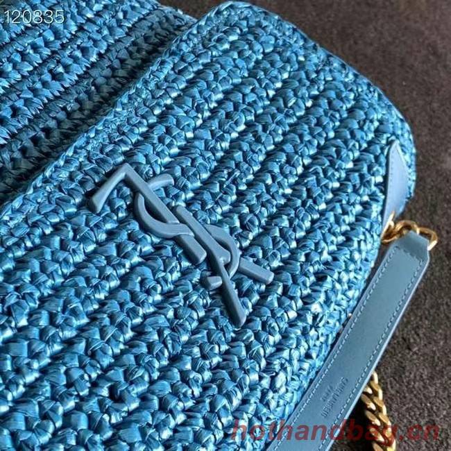 SAINT LAURENT NIKI MEDIUM CHAIN BAG IN RAFFIA 498894 Blue