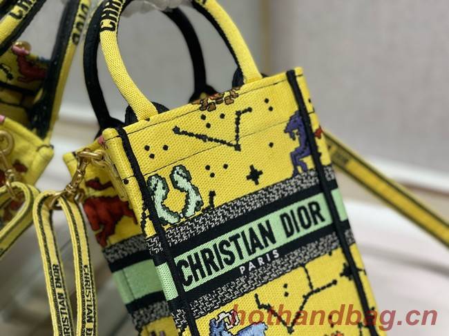 DIOR MINI DIOR BOOK TOTE PHONE BAG Yellow Multicolor Dior Pixel Zodiac Embroider  S5555CRTY