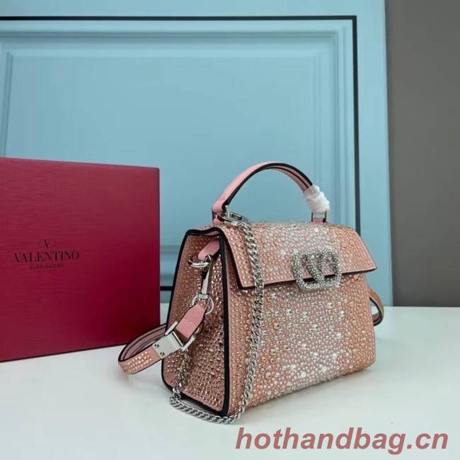 VALENTINO GARAVANI VSLING Shiny diamond Mini totebag XW2B1G9 pink&silver-Tone Metal