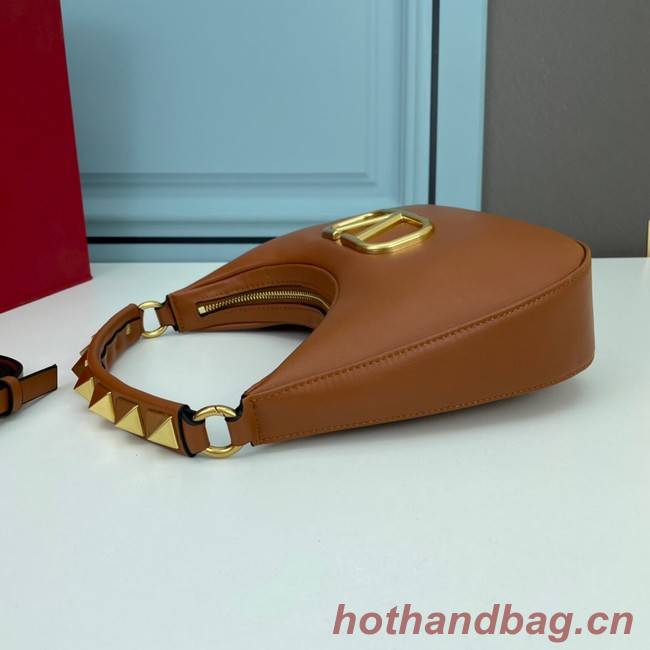 VALENTINO GARAVANI STUD SIGN Calf Leather Hobo bag 1W2B0K69 Caramel