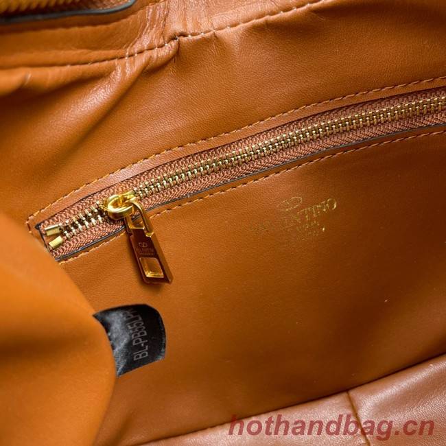 VALENTINO GARAVANI STUD SIGN Calf Leather Hobo bag 1W2B0K69 Caramel