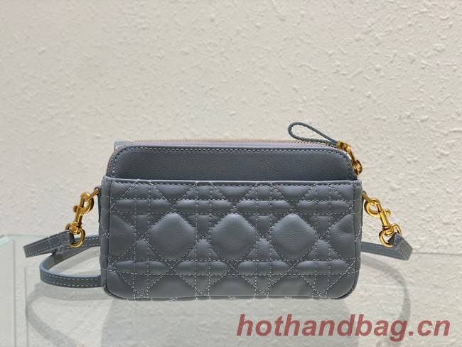 DIOR CARO POUCH WITH CHAIN Supple Cannage Calfskin S5125UWH Cloud Blue