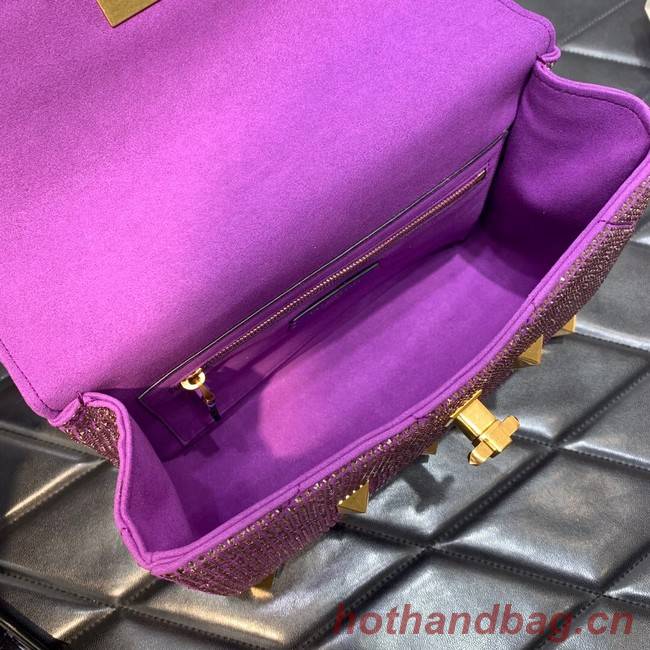 VALENTINO GARAVANI Roman Stud soft sheep leather chain shoulder bag VW0B0I82 purple