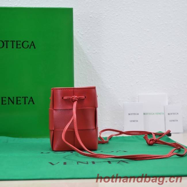 Bottega Veneta Mini intreccio leather crossbody bucket bag 680217 red