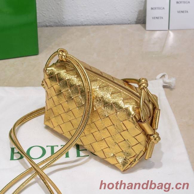Bottega Veneta Mini intrecciato leather cross-body bag 680254 gold