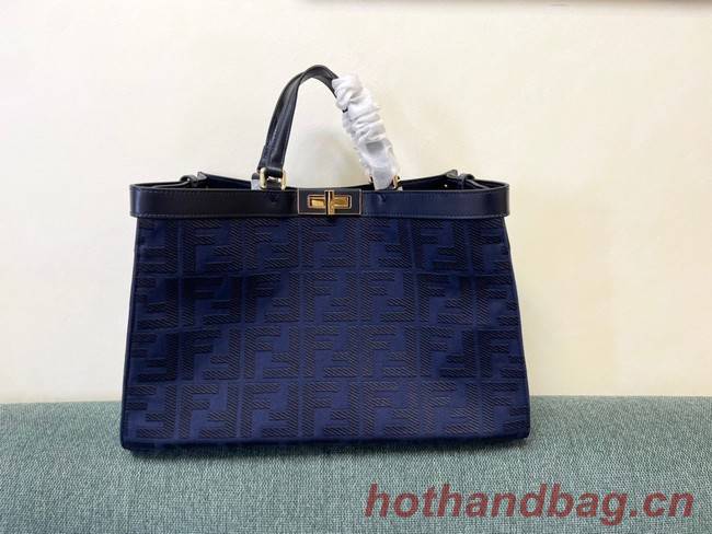 Fendi X-Tote houndstooth wool shopper with FF embroidery 8BH374A dark blue