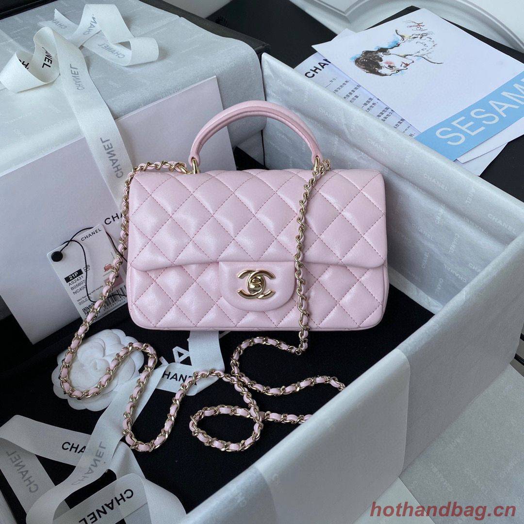CHANEL 22B mini CF flap bag with top handle AS2431 Pink