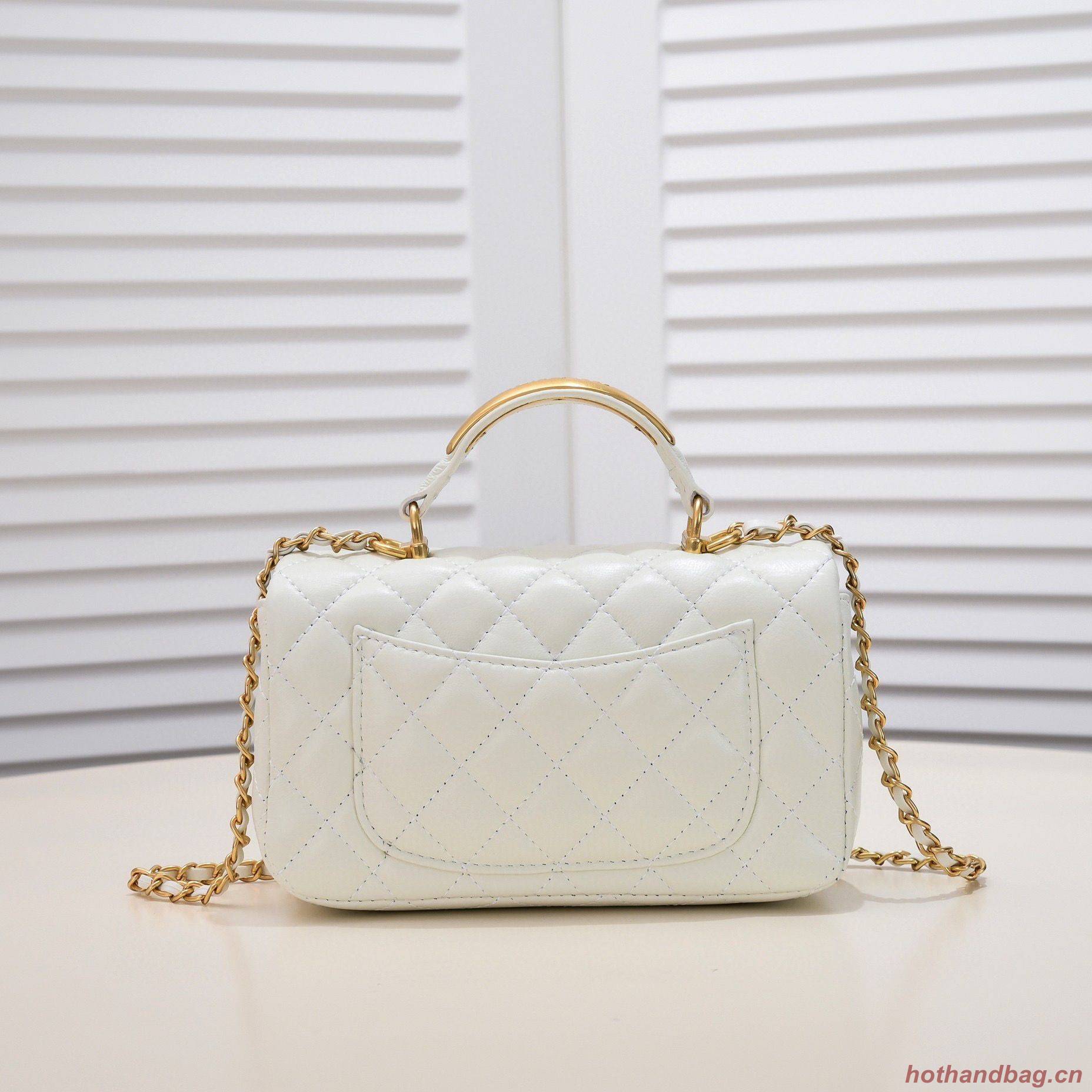 CHANEL 22B mini CF flap bag with Gold hardware top handle AS2431 White