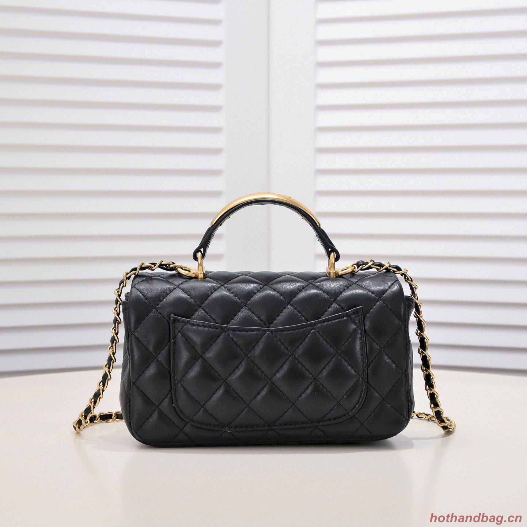 CHANEL 22B mini CF flap bag with Gold hardware top handle AS2431 Black