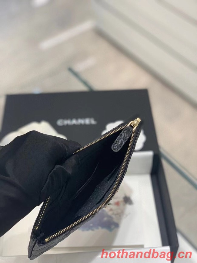 CHANEL SMALL POUCH Grained Calfskin & Gold-Tone Metal AP2968 BLACK