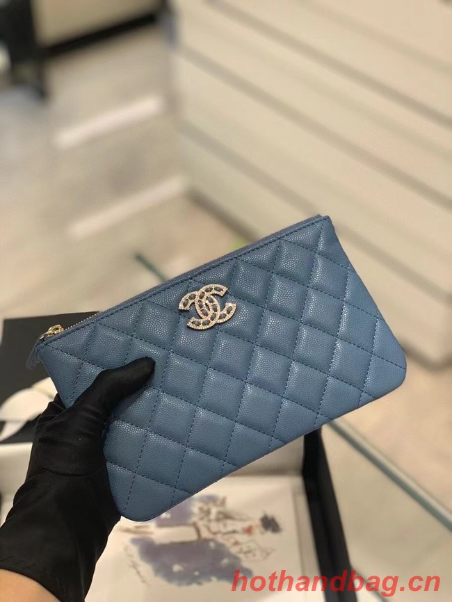 CHANEL SMALL POUCH Grained Calfskin & Gold-Tone Metal AP2968 blue