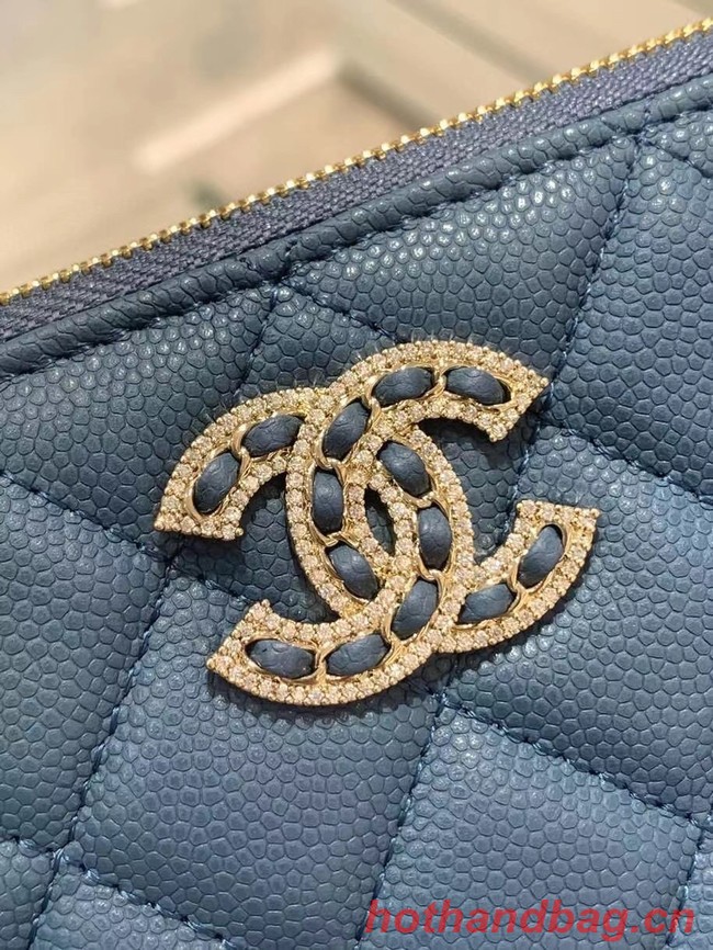 CHANEL SMALL POUCH Grained Calfskin & Gold-Tone Metal AP2968 blue