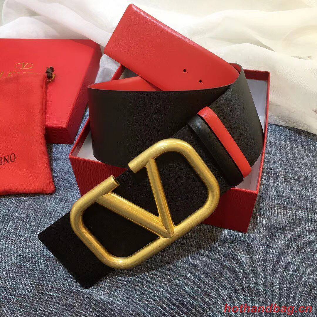 Valentino Original Calf Leather Belt 7.0CM V96783-2 Black&Red