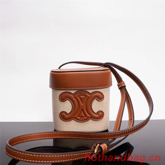 Celine MINI TEEN CLASSIC BAG IN TRIOMPHE CANVAS AND CALFSKIN 199263 brown