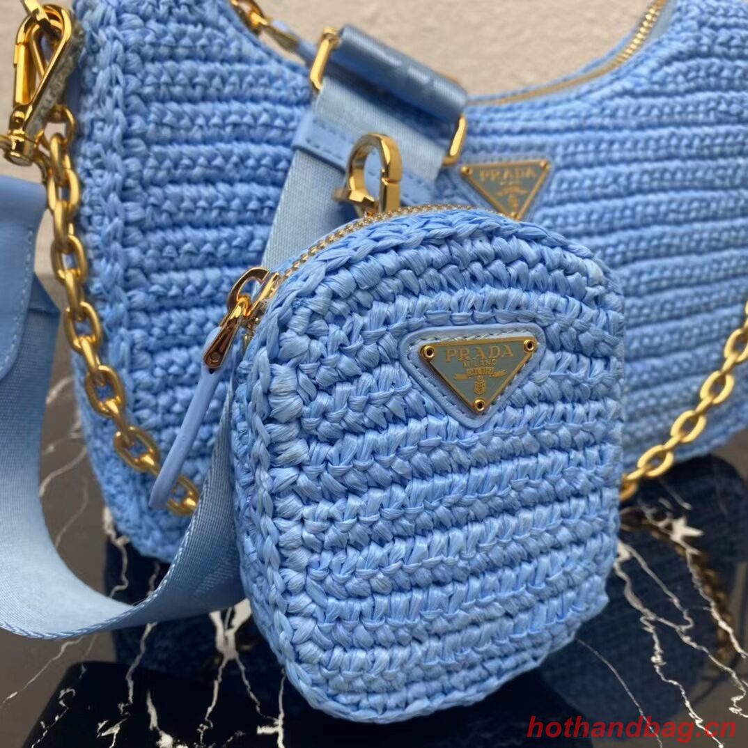 Prada Re-Edition 2005 raffia bag 1BH204 sky blue