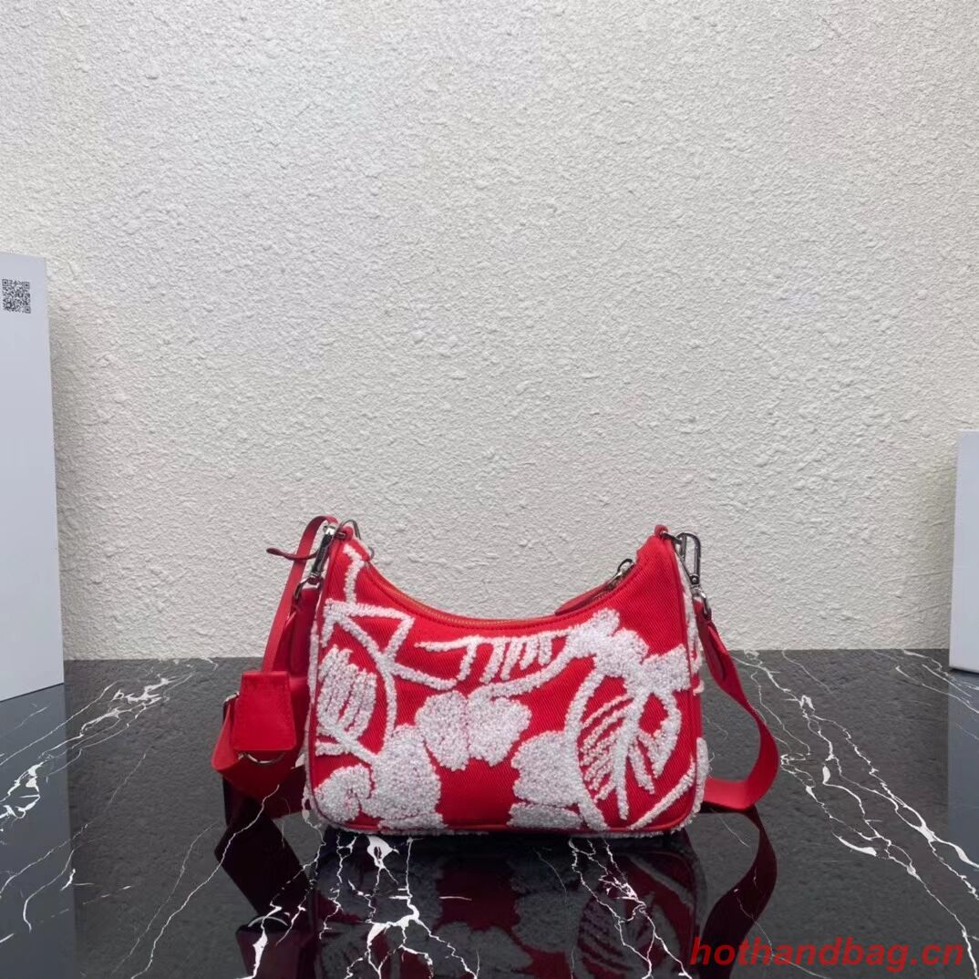 Prada Re-Edition 2006 embroidered drill shoulder bag 1BH204 red
