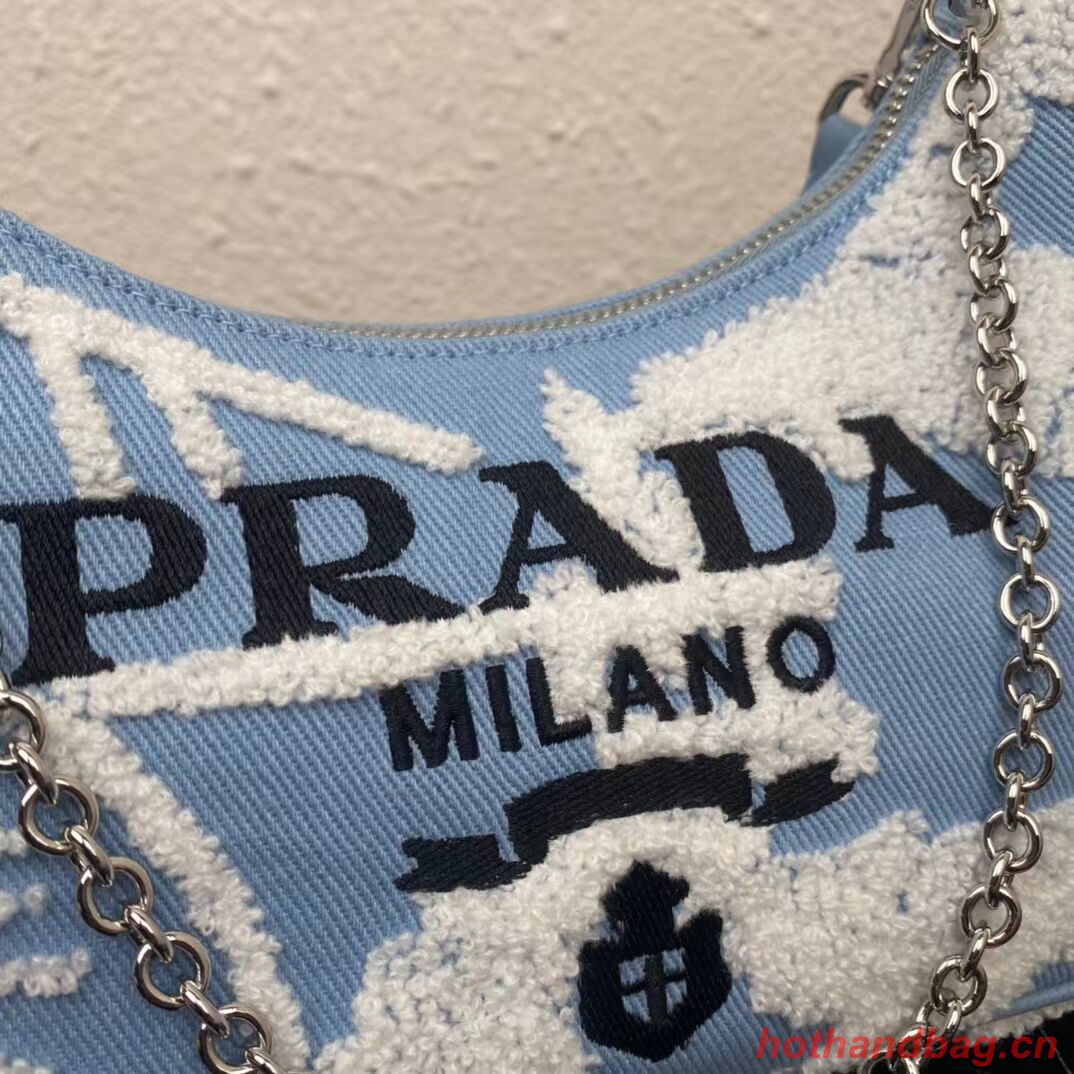 Prada Re-Edition 2006 embroidered drill shoulder bag 1BH204 sky blue