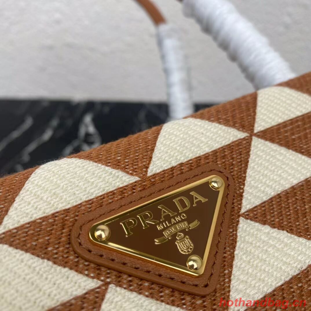 Prada Small embroidered fabric Symbole bag 1BA368 white&brown