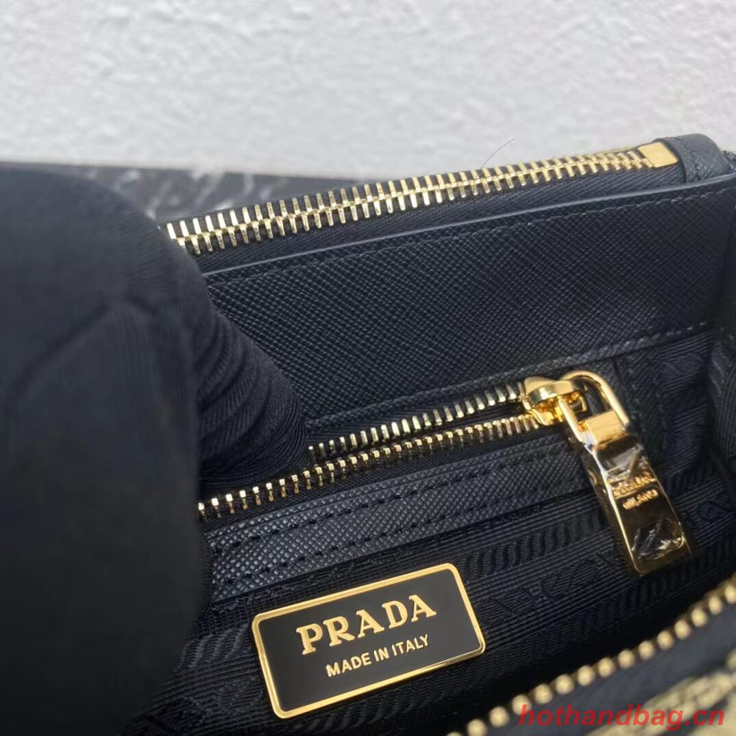 Prada Galleria embroidered jacquard fabric mini bag 1BA906 black