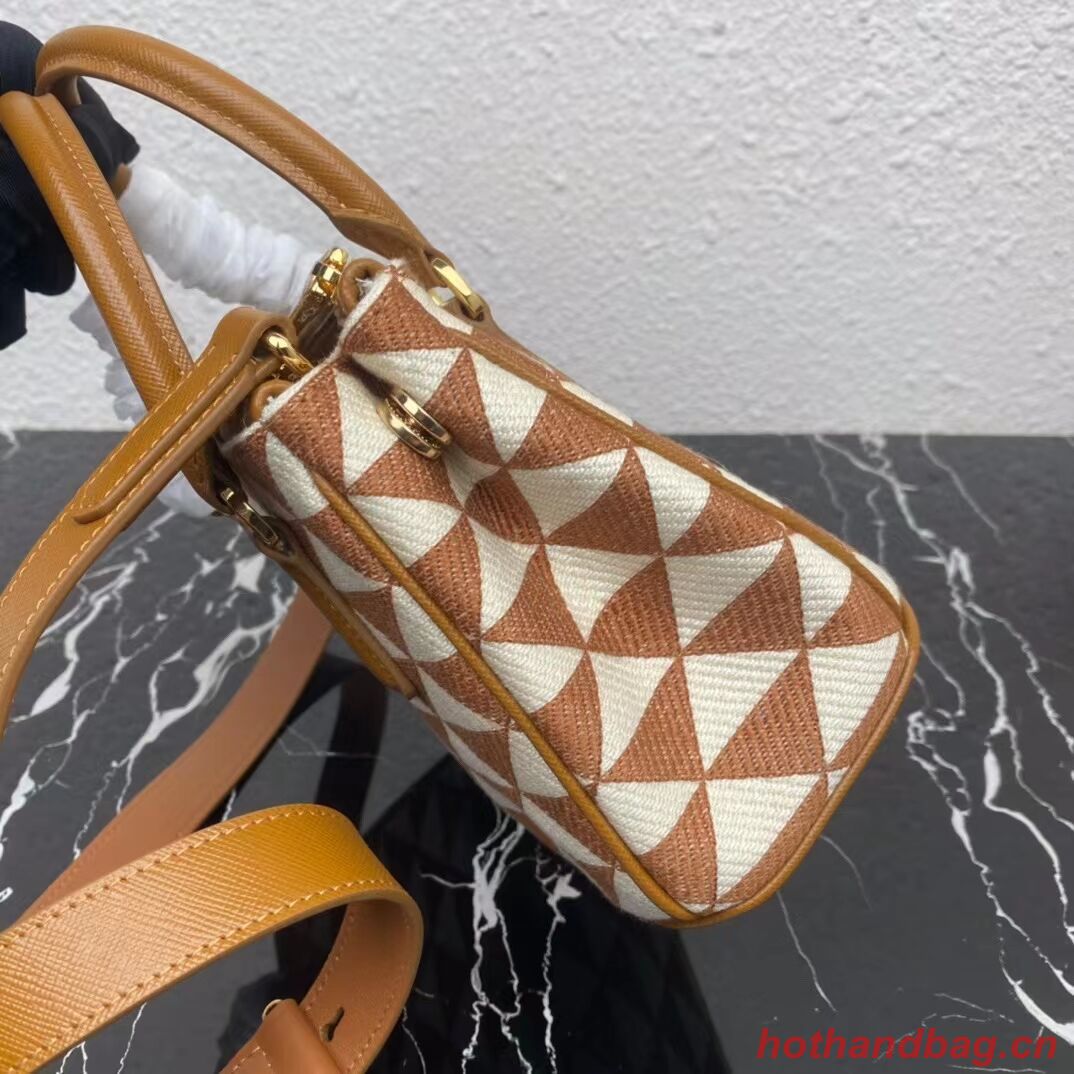 Prada Galleria embroidered jacquard fabric mini bag 1BA906 white&brown