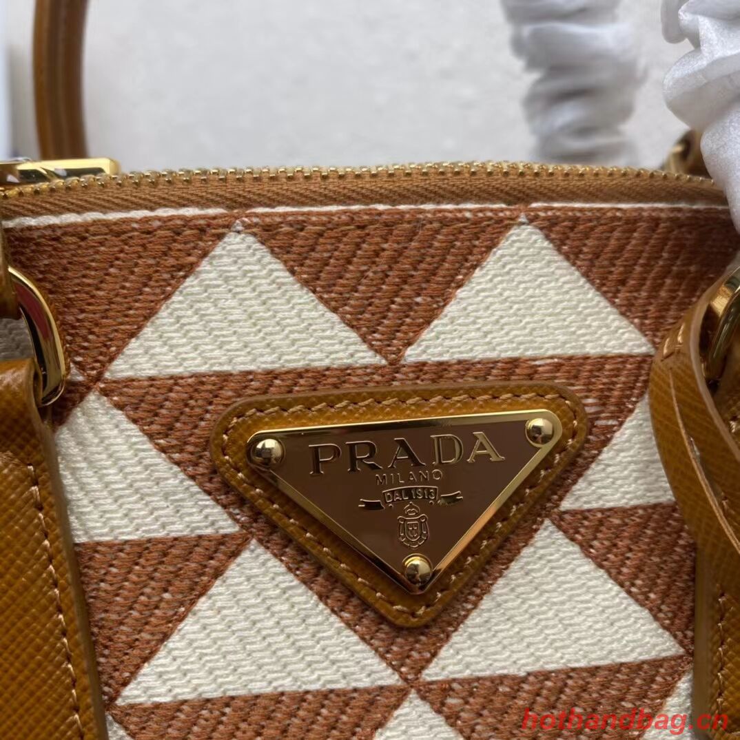 Prada Galleria embroidered jacquard fabric mini bag 1BA906 white&brown
