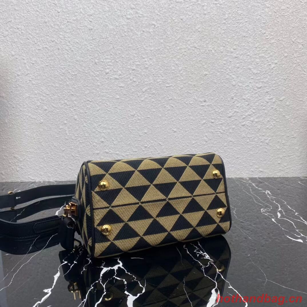 Prada Symbole embroidered jacquard fabric top-handle bag 1BB846 black