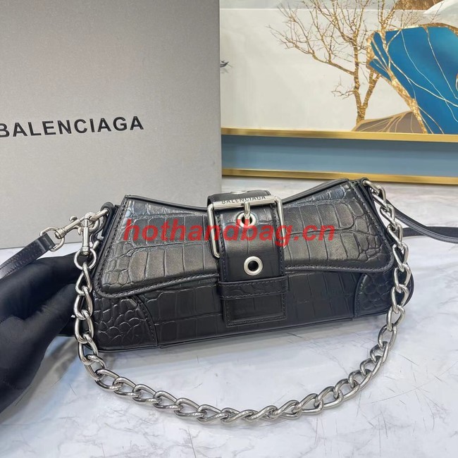 Balenciaga LINDSAY CROCODILE EMBOSSED SHOULDER BAG WITH STRAP 6088 black