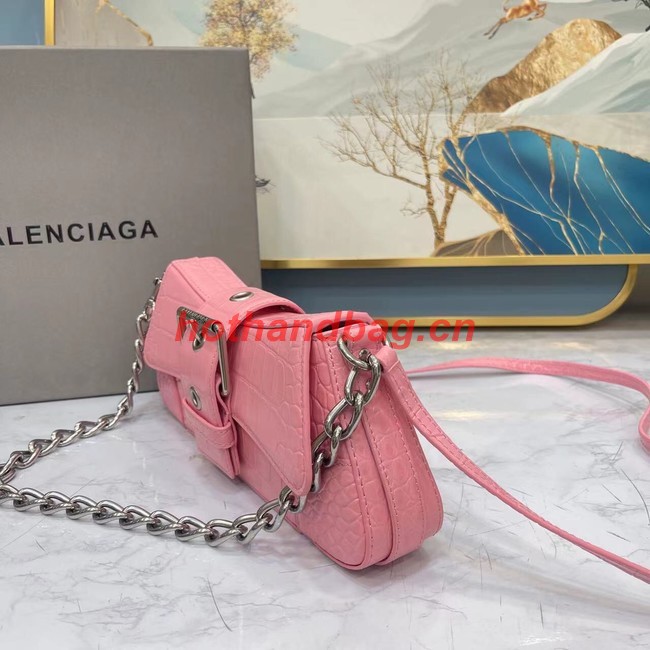 Balenciaga LINDSAY CROCODILE EMBOSSED SHOULDER BAG WITH STRAP 6088 pink