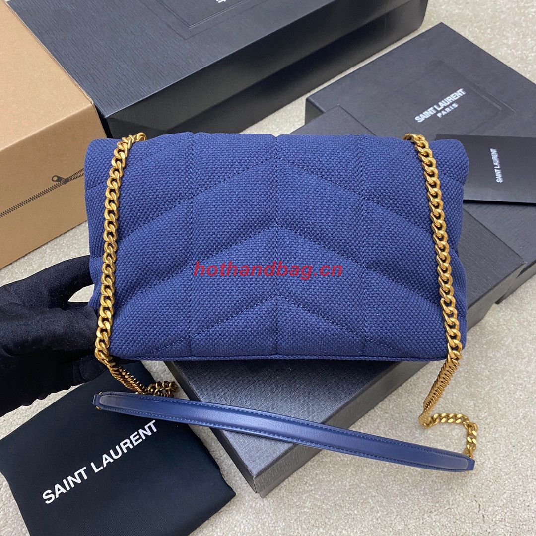 SAINT LAURENT LOULOU SMALL CHAIN BAG IN  CANVAS 620333 BLUE