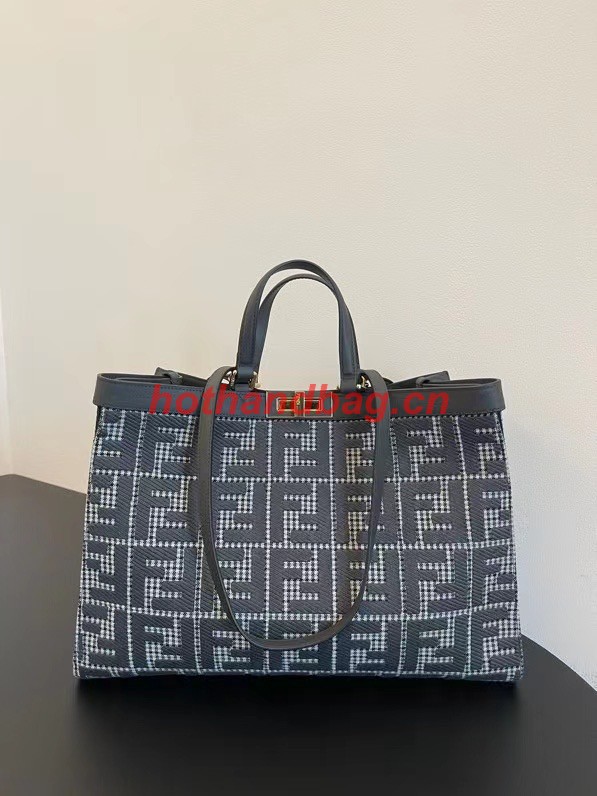 Fendi X-Tote houndstooth wool shopper with FF embroidery 8BH374A gray