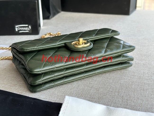 CHANEL FLAP BAG Lambskin & Gold-Tone Metal AS3393 green