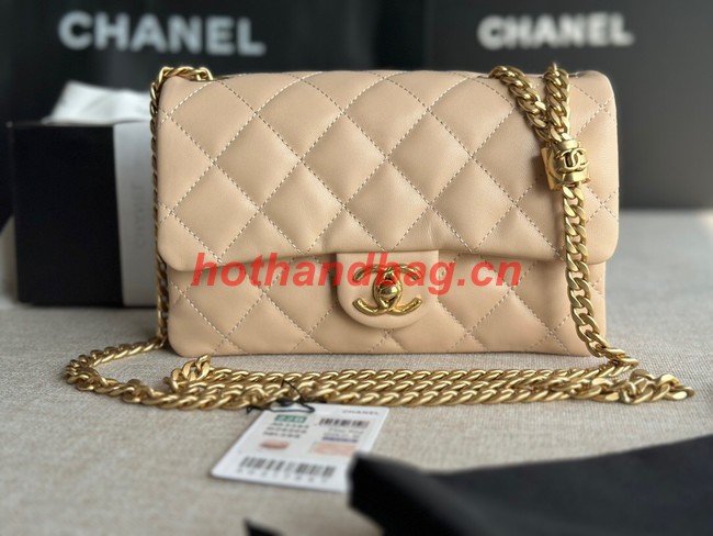 CHANEL SMALL FLAP BAG Lambskin & Gold-Tone Metal AS3393 apricot